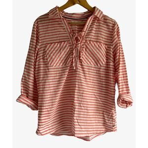 Mountain Hardware Women’s Size Medium V Neck Striped‎ Lace Up Top
